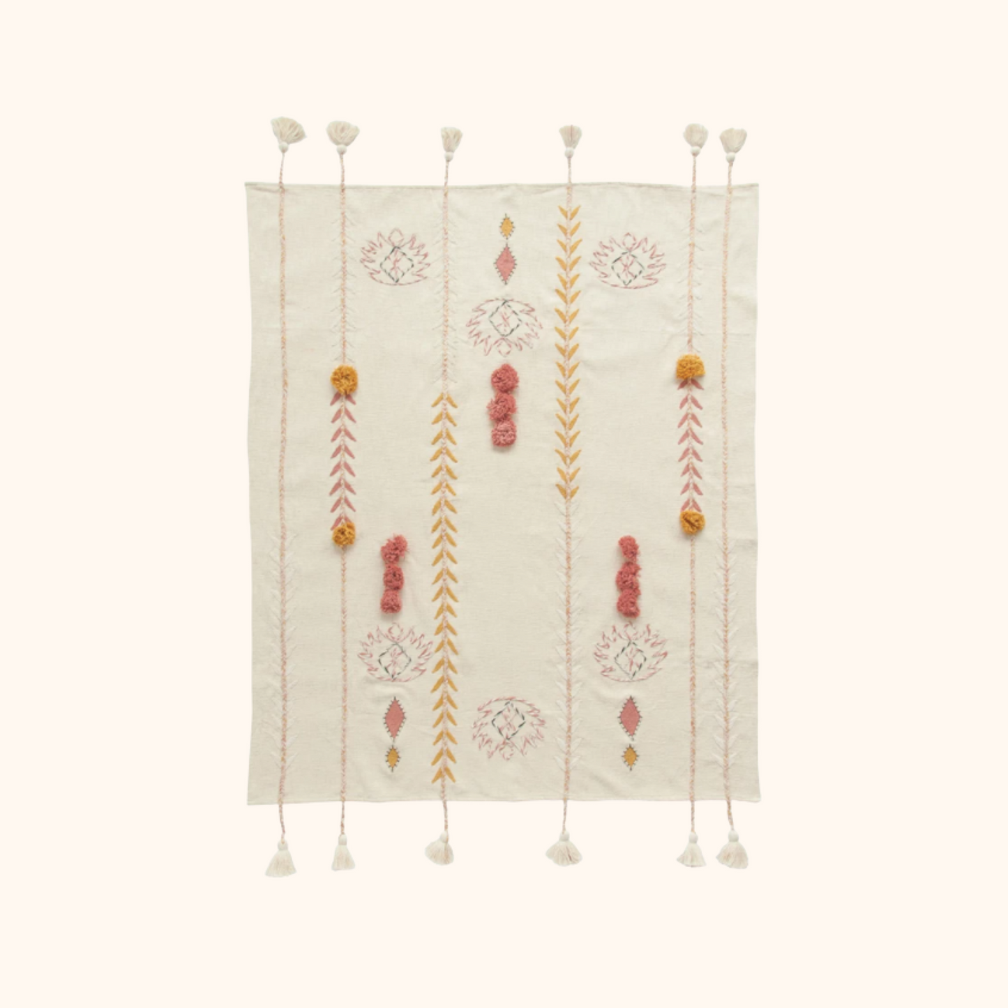 60"L x 50"W Cotton Embroidered Throw w/ Tassels & Applique