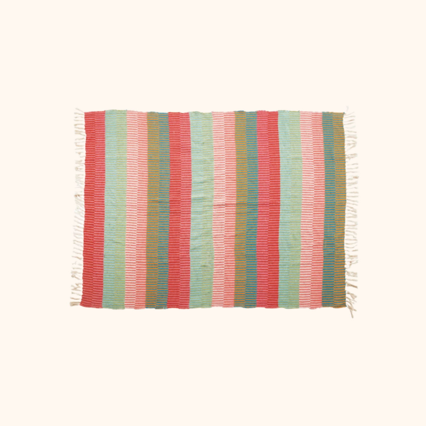 Recycled Cotton Blend Striped Throw with Tassels
