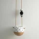 Mini Hanging Sphere Planter- White/Natural w/Black Confetti