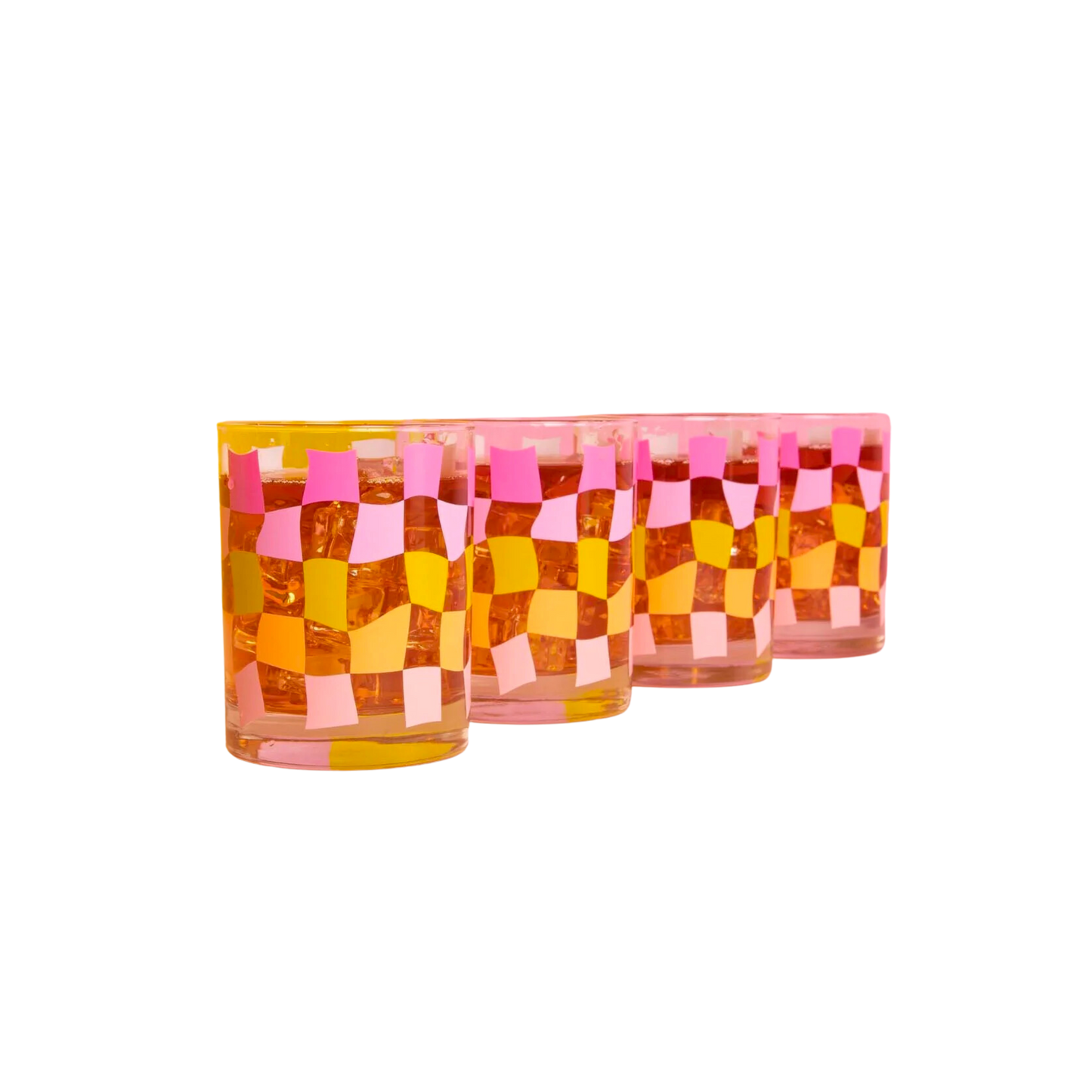 Pink Carnival Checkers Rocks Glass Set