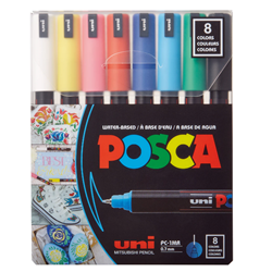 Posca Acrylic Paint Marker Set- PC-1MR 8 Color Basic Set (Extra Fine .7mm)