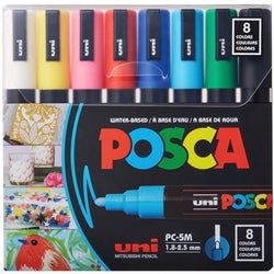 Posca Acrylic Paint Marker Set- PC-5M 8 Color Basic Set (Medium 1.8 - 2.5mm)