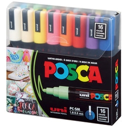 Posca Acrylic Paint Marker Set- PC-5M 16 Color Set (Medium 1.8 - 2.5mm)