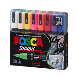 Posca Acrylic Paint Marker Set- PC-5BR 16 Color Basic Set (Brush 1.0-4.0mm)