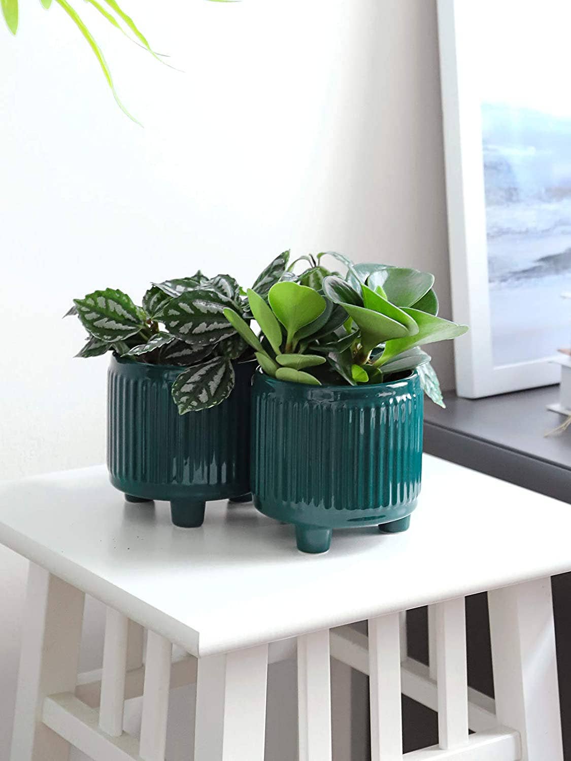 Teal Ceramic Pot with Legs, 3.3"