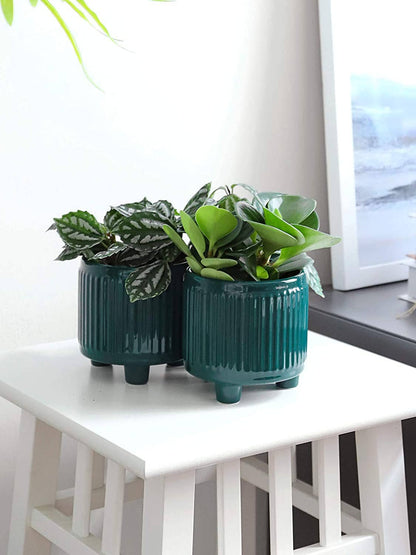 Teal Ceramic Pot with Legs, 3.3"