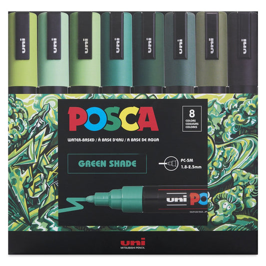 Posca Paint Markers - Set of 8, Green Shade Colors, Medium Bullet Tip, 1.8 - 2.5 mm