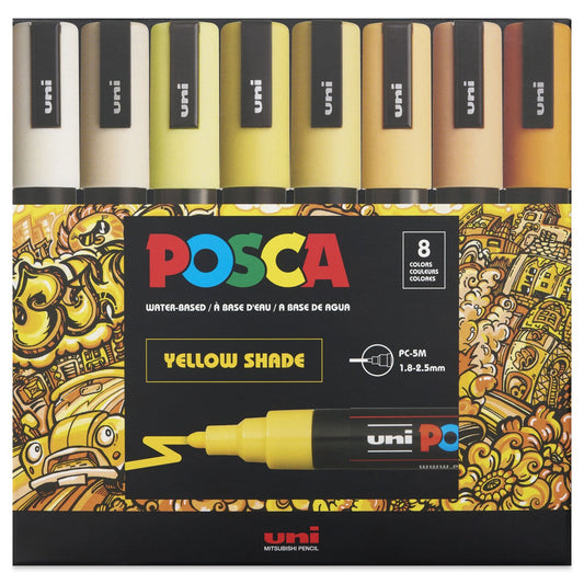 Posca Paint Markers - Set of 8, Yellow Shade Colors, Medium Bullet Tip, 1.8 - 2.5 mm