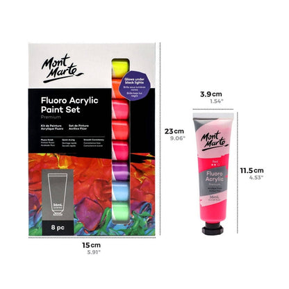 Fluro Acrylic Paint Set Premium 8pc x 36ml (1.2oz)