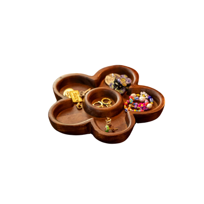 Carved Wood Trinket Dish - Flower
