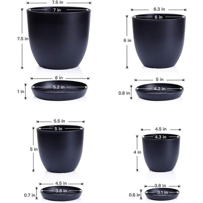 Black Plastic Pot with Saucer - Curved Base