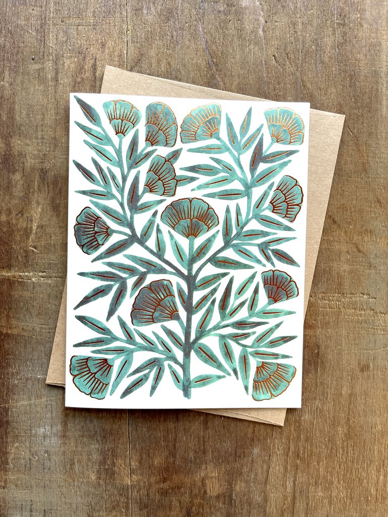 Green and Gold Floral Foil Stamped Card Box Set