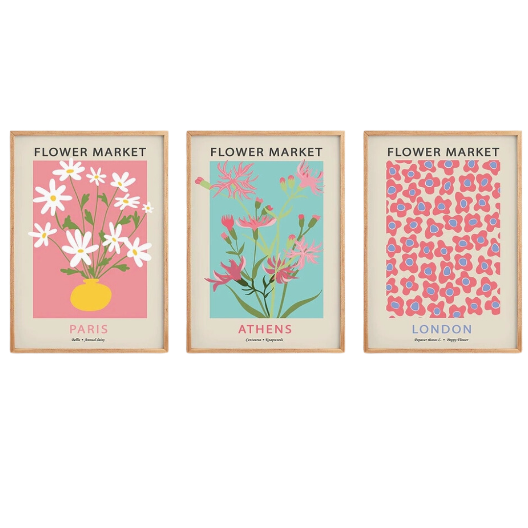 Flower Market Pink & Blue Art Print 18x24
