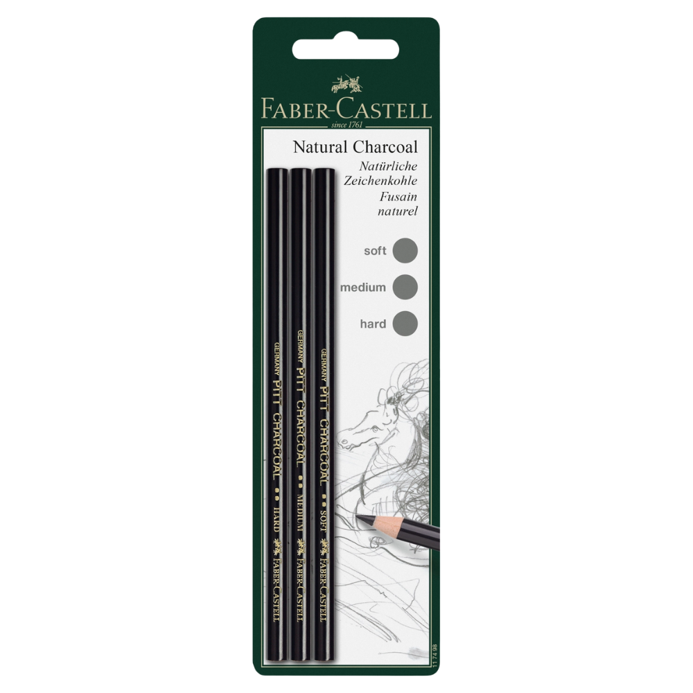 Natural Charcoal Pencils – Soft, Medium & Hard – Set of 3