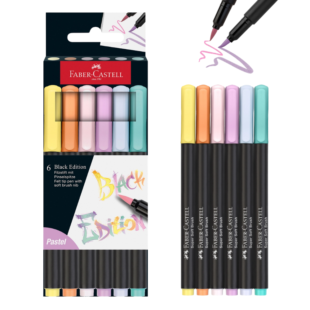 Black Edition Super Soft Brush Pen Markers – Pastels – 6 Count