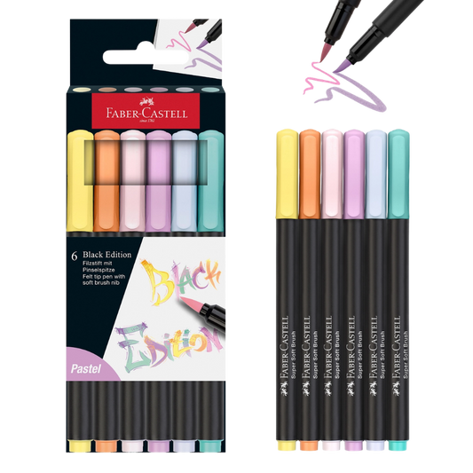 Black Edition Super Soft Brush Pen Markers – Pastels – 6 Count