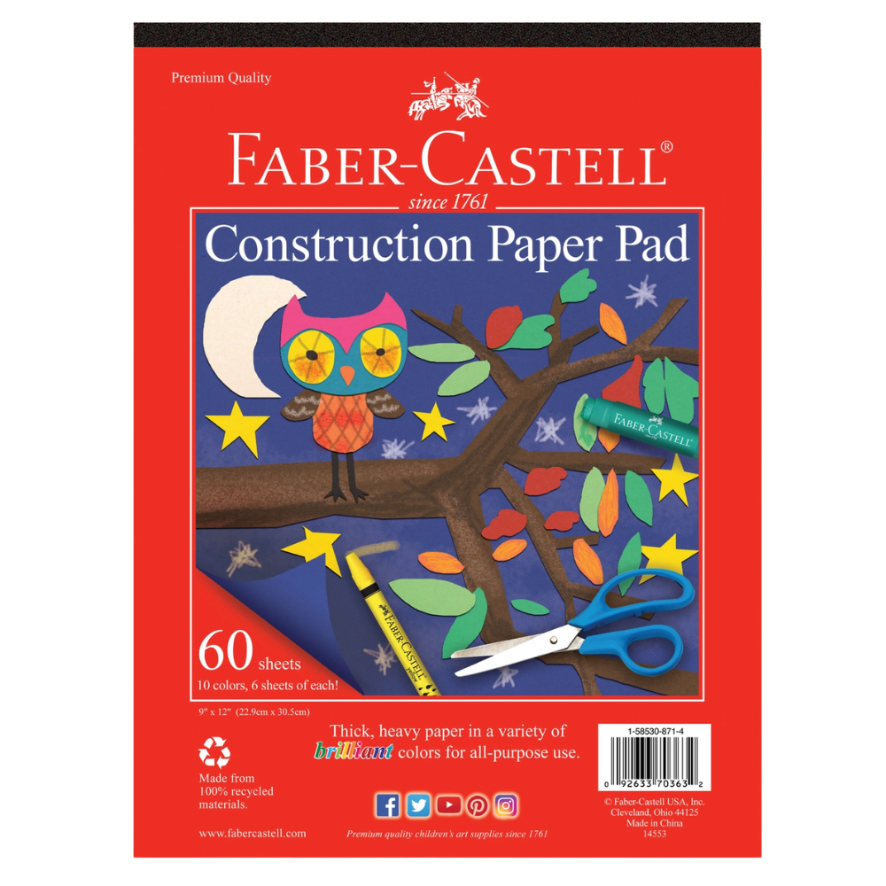 Construction Paper Pad – 60 Sheets – 9" × 12" – 10 Colors
