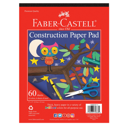 Construction Paper Pad – 60 Sheets – 9" × 12" – 10 Colors