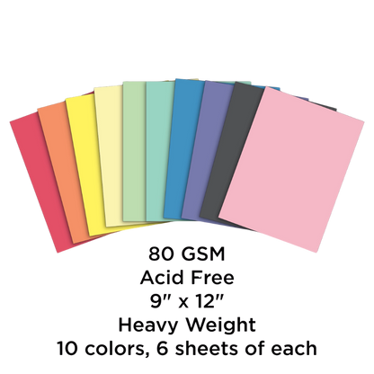 Construction Paper Pad – 60 Sheets – 9" × 12" – 10 Colors