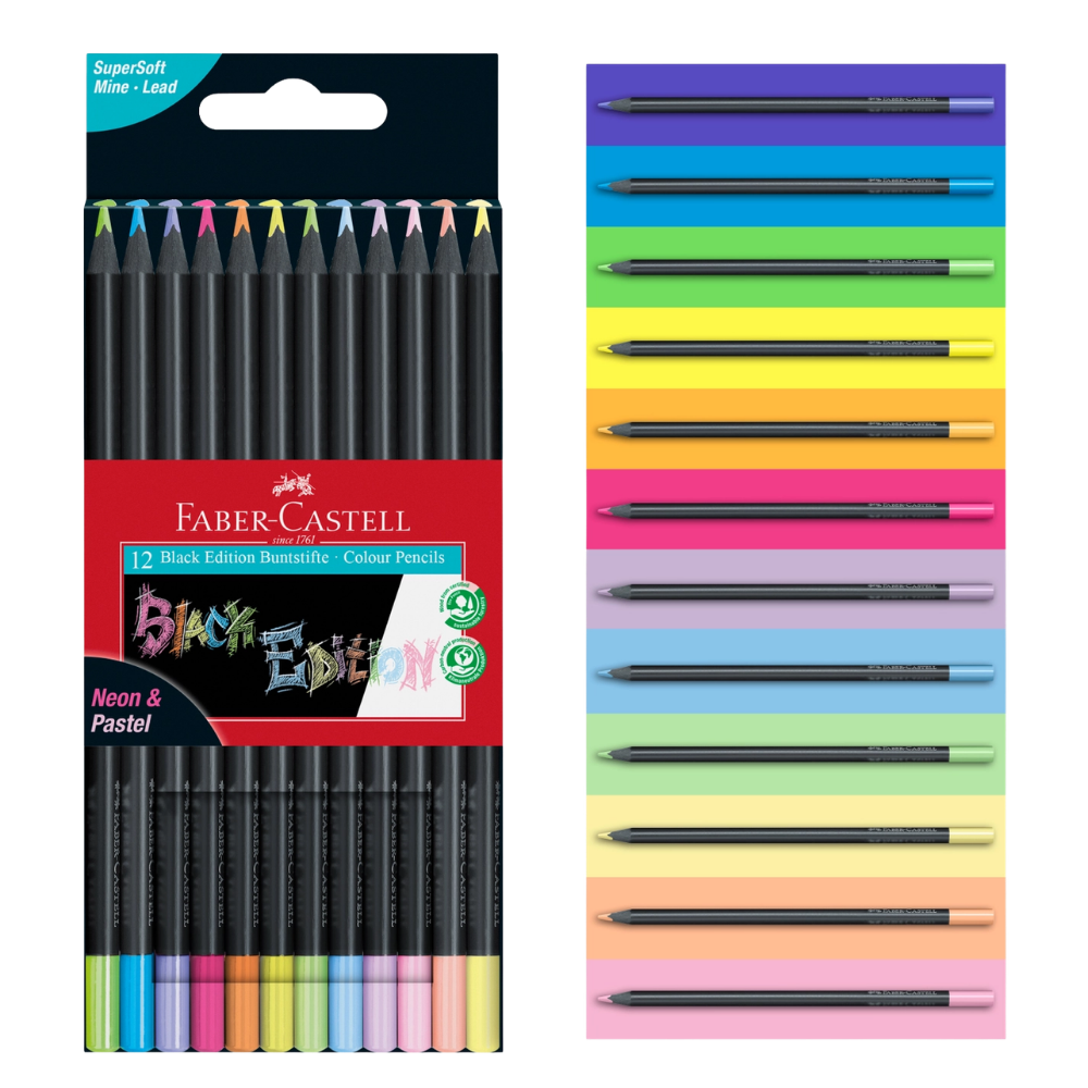 Super Soft Black Edition Colored Pencils – Neon & Pastel – 12 Count