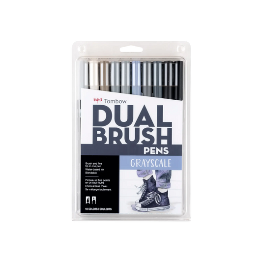 Dual Brush Pen Art Markers: Grayscale - 10-Pack
