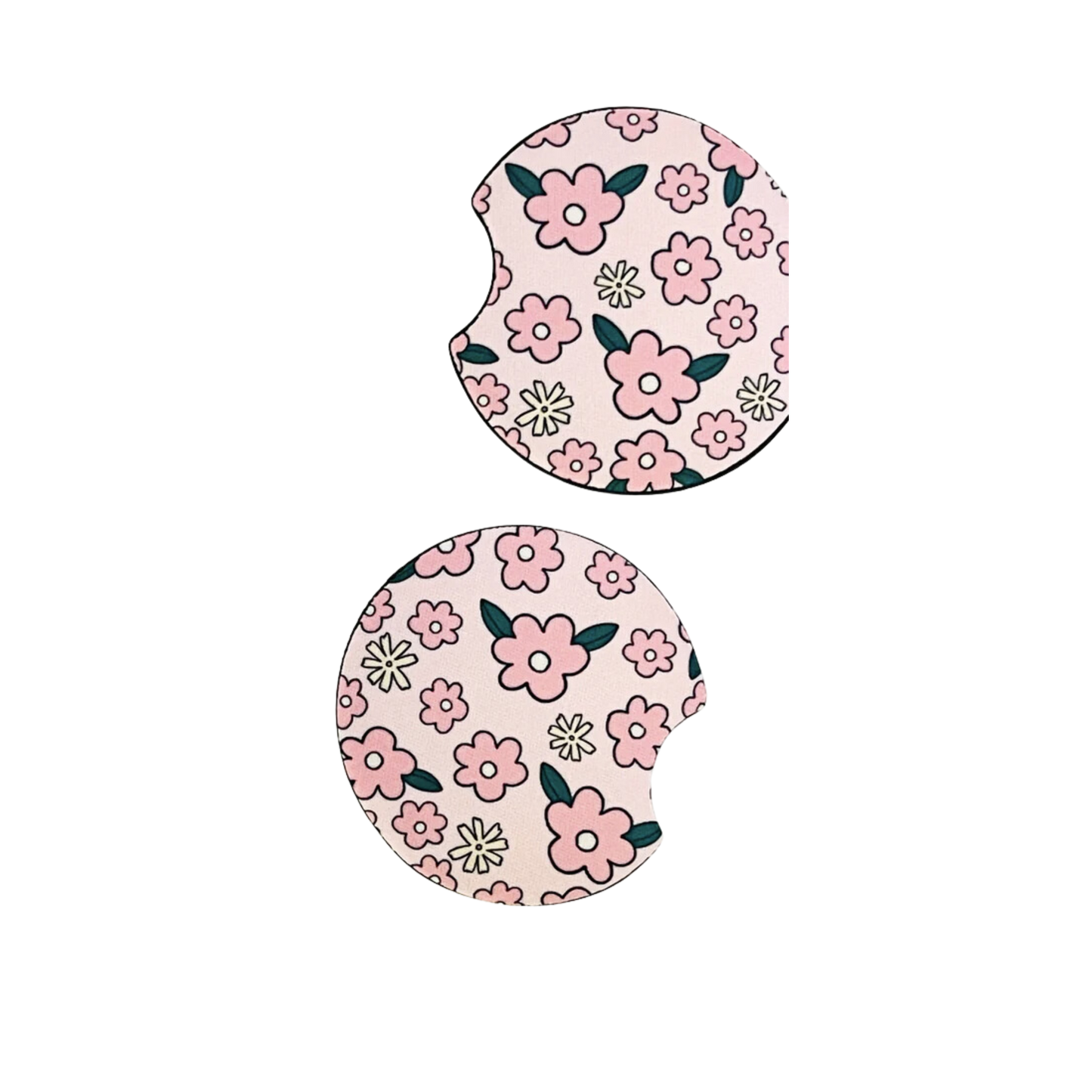 2 Car Coasters, Pink Floral Design