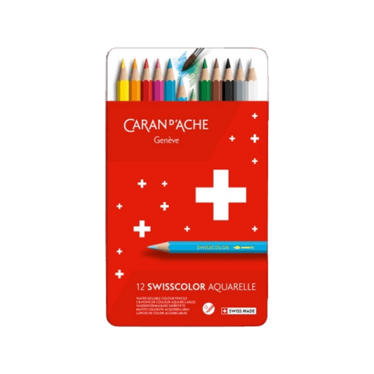 Swisscolor Water-Soluble Pencils — Set of 12 in Metal Tin
