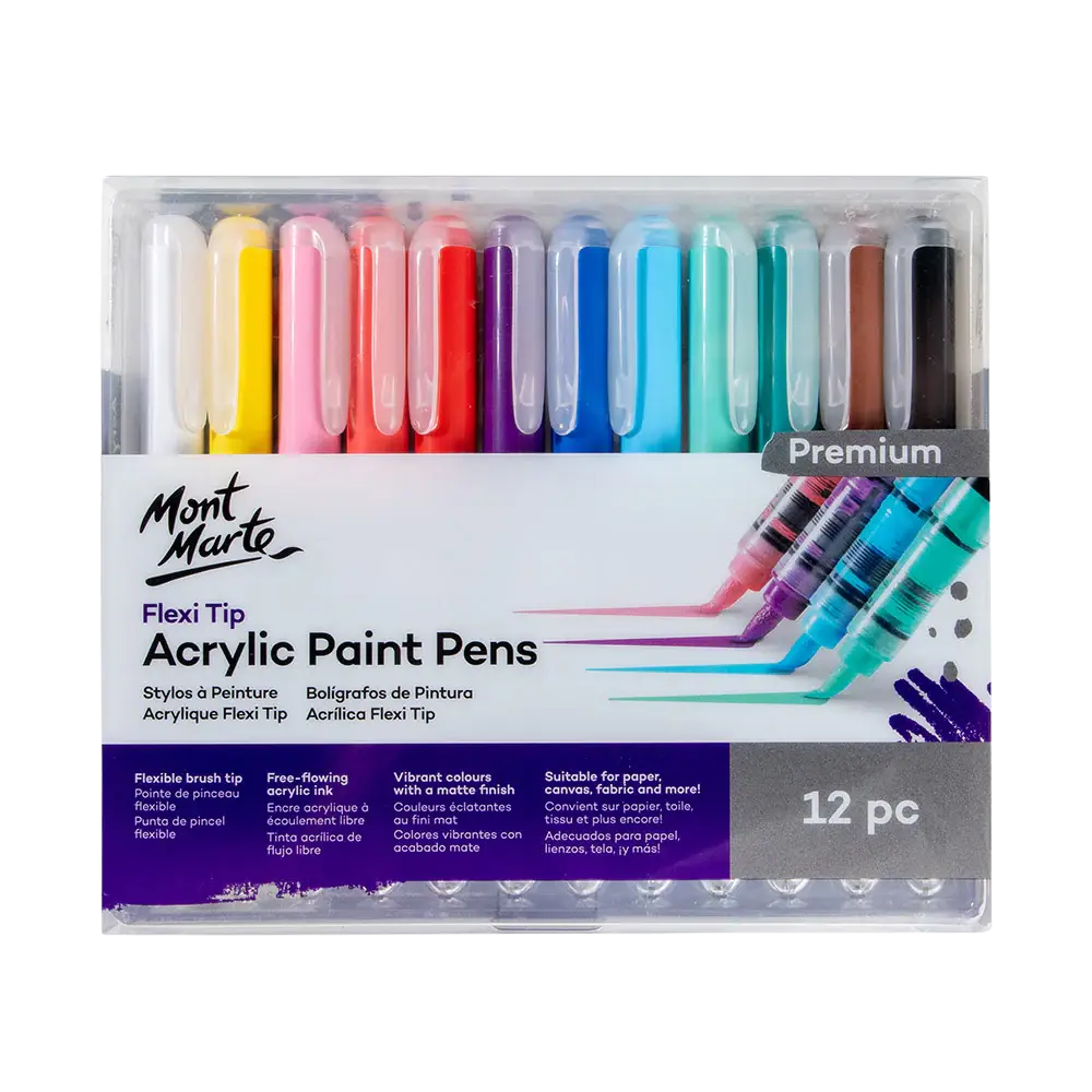 Flexi Tip Acrylic Paint Pens – 12 Piece