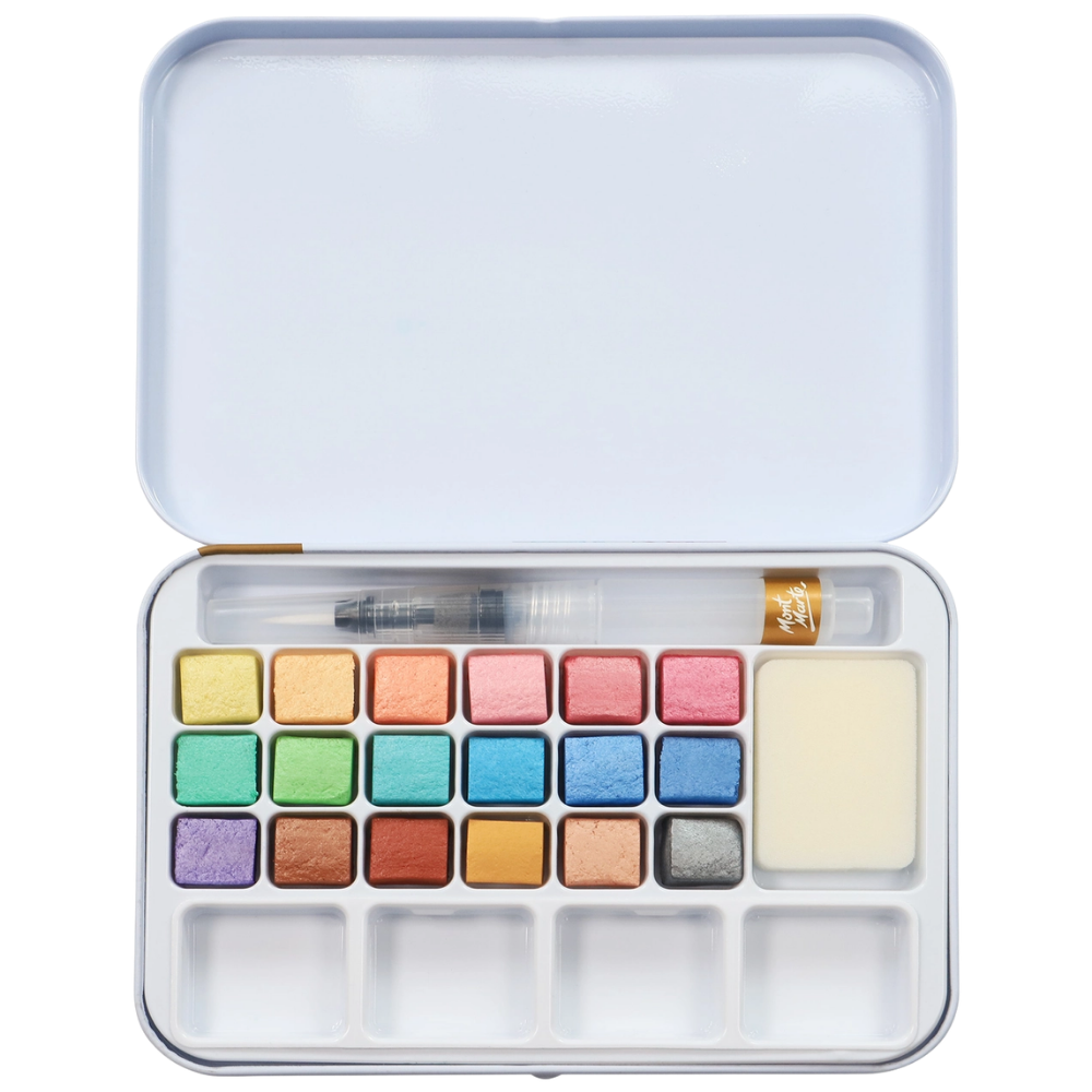 Metallic Watercolor Cake Set in Tin – Premium – 21 Piece