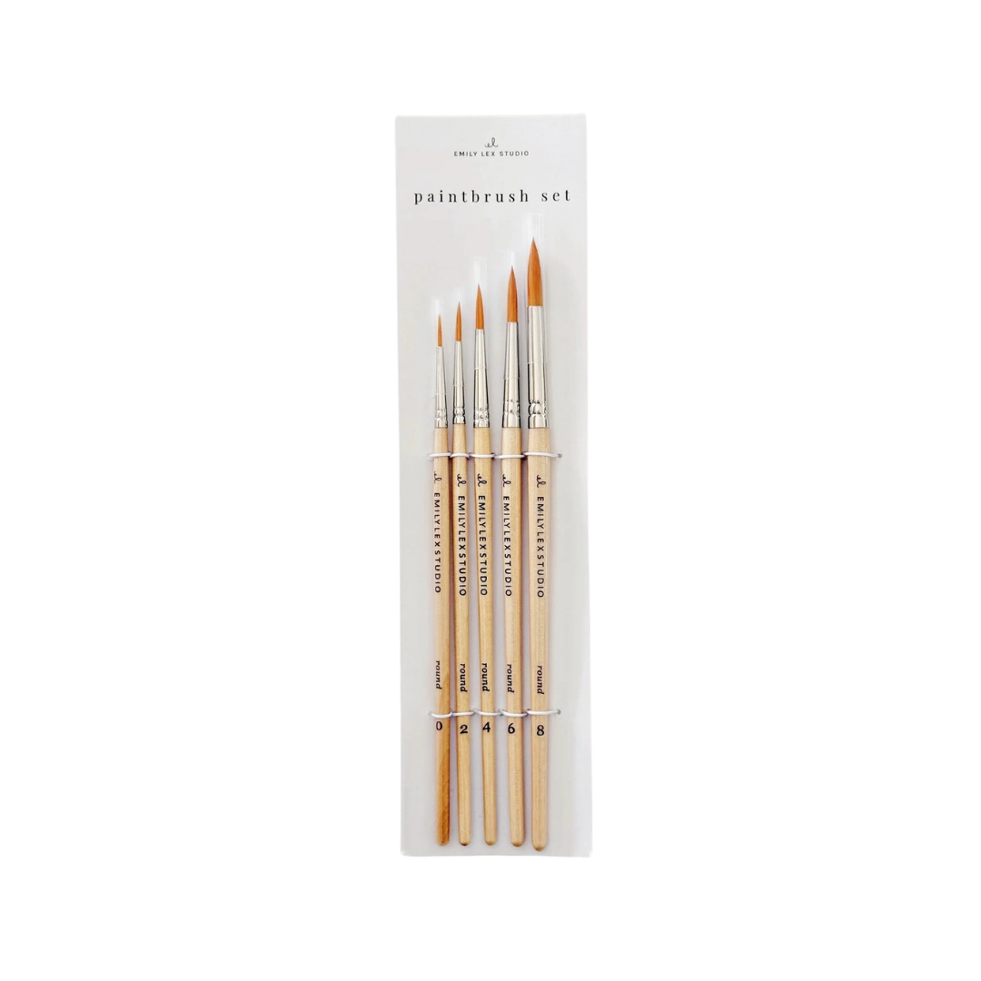 Watercolor Paintbrush Set of Five Wood Brushes