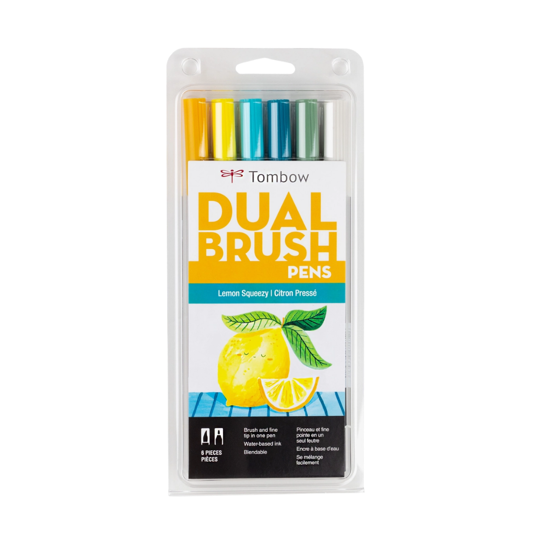 Dual Brush Pen Art Markers: Lemon Squeezy, 6-Pack