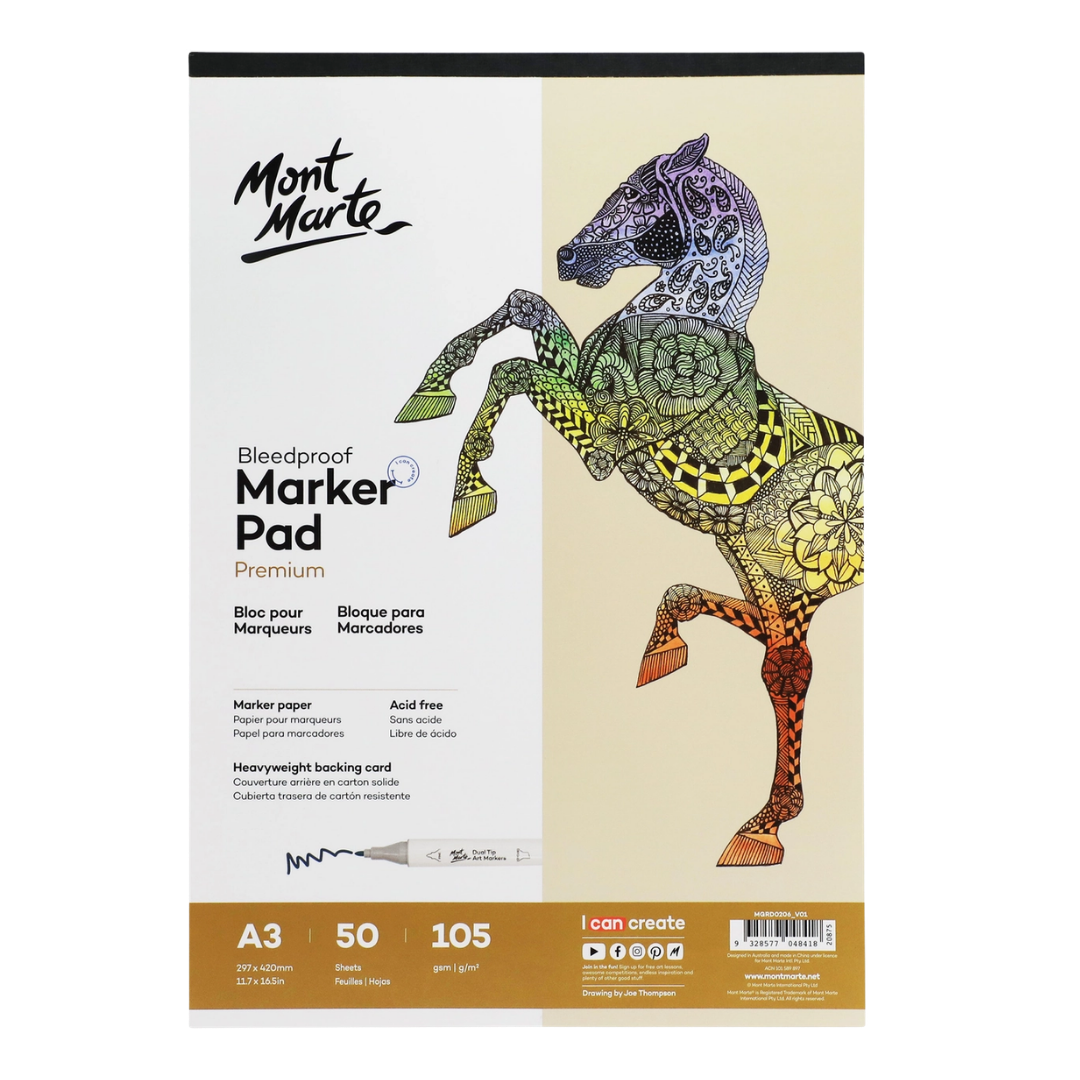 Mont Marte Bleed-Proof Marker Pad Premium – 11.7" × 16.5" (A3)