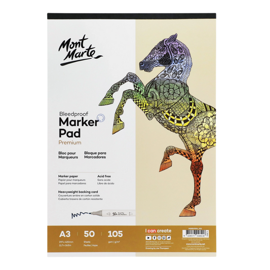 Mont Marte Bleed-Proof Marker Pad Premium – 11.7" × 16.5" (A3)