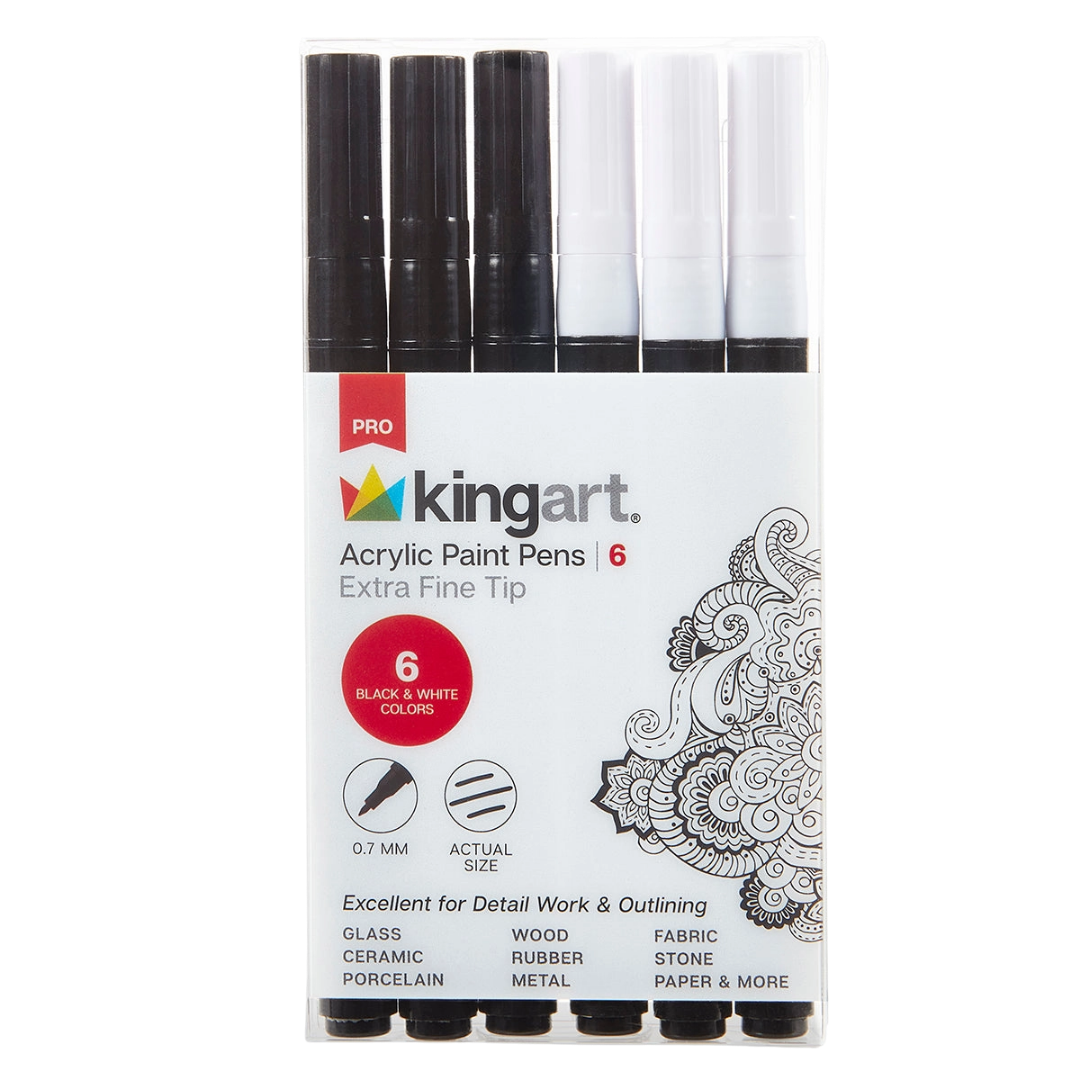 Pro Acrylic Paint Pens – Extra Fine Black & White, 6 Piece Set