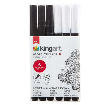 Pro Acrylic Paint Pens – Extra Fine Black & White, 6 Piece Set
