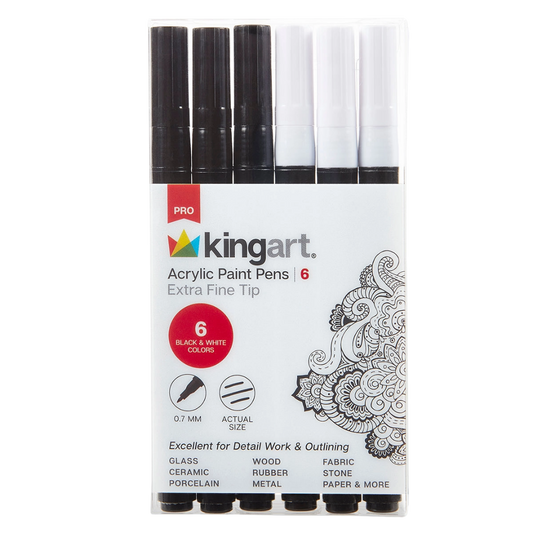 Pro Acrylic Paint Pens – Extra Fine Black & White, 6 Piece Set