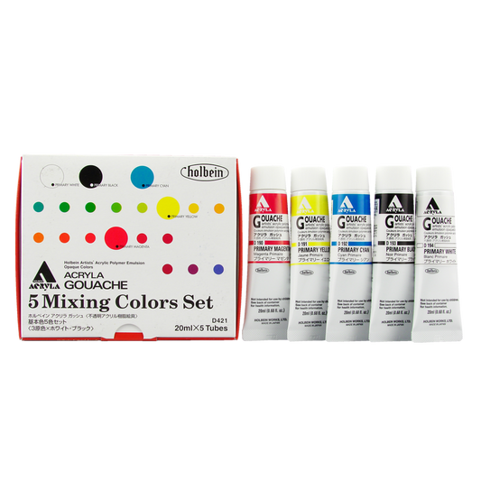 Holbein Acrylic Gouache Primary Mixing Colors Set of 5 - 20ML