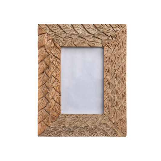 Carved Mango Wood & Glass Photo Frame, Natural (Holds 4" x 6" Photo)