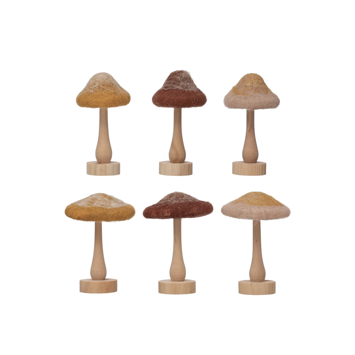 Wool Mushroom with Wood Base and Glitter
