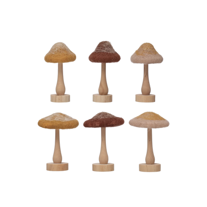 Wool Mushroom with Wood Base and Glitter