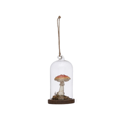 4-1/2"H Glass Cloche Ornament with Resin Mushroom