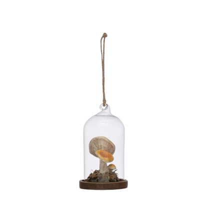 4-1/2"H Glass Cloche Ornament with Resin Mushroom