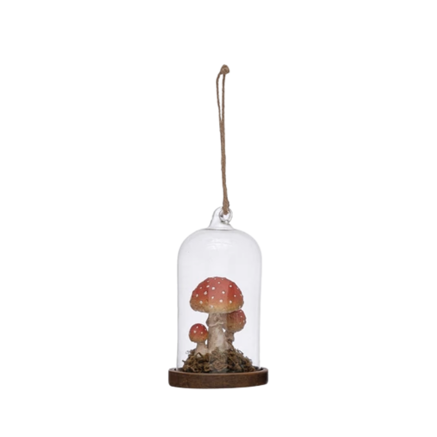 4-1/2"H Glass Cloche Ornament with Resin Mushroom