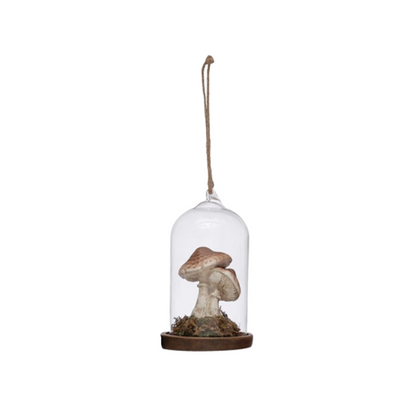 4-1/2"H Glass Cloche Ornament with Resin Mushroom