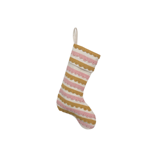 Wool Felt Stocking with Appliqued Scallops and Beads