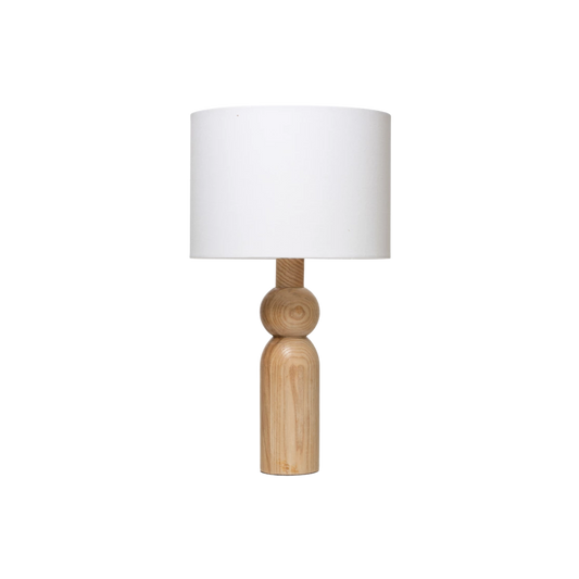 Wood Table Lamp with Linen Shade and Inline Switch