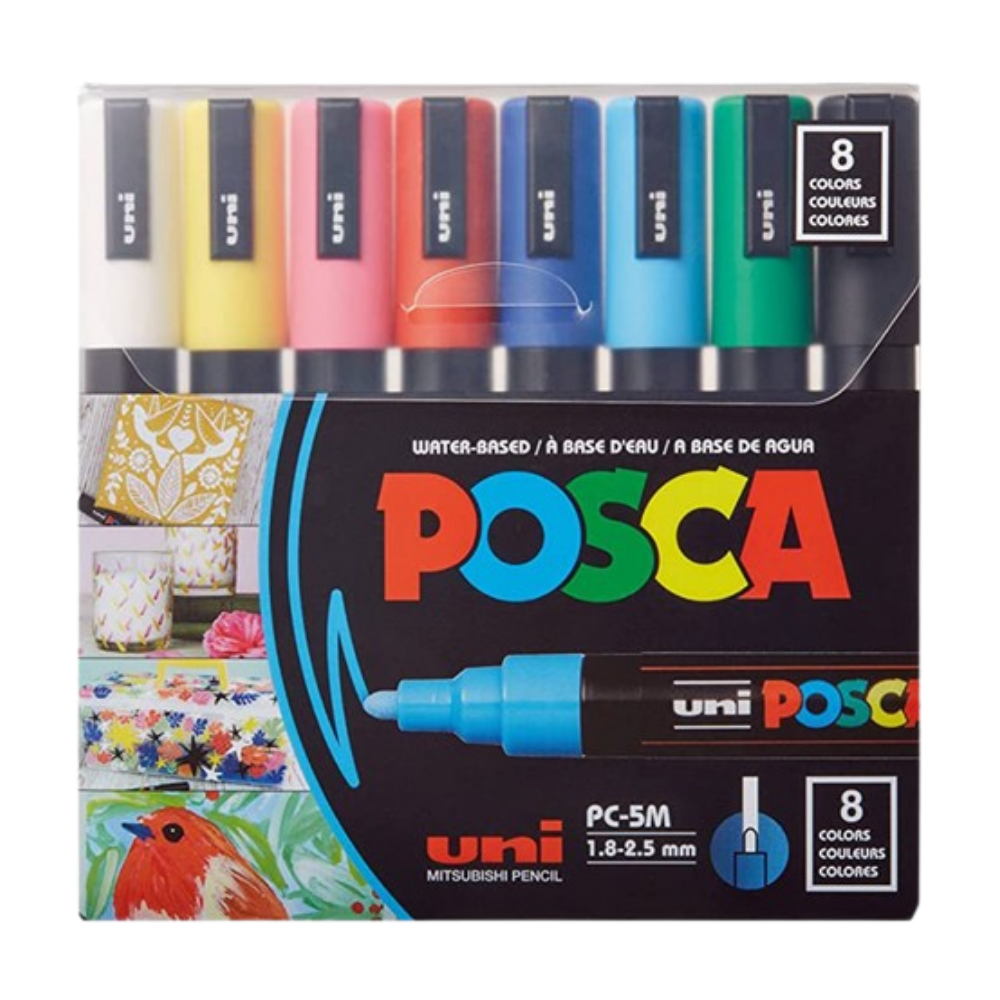 POSCA PC-5M Paint Markers – Basic Colors – Set of 8