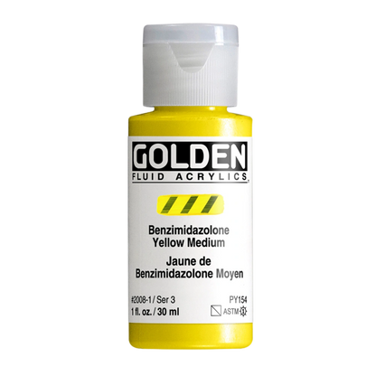 Golden Fluid Acrylic Paint 1oz - Benzimidazolone Yellow Medium
