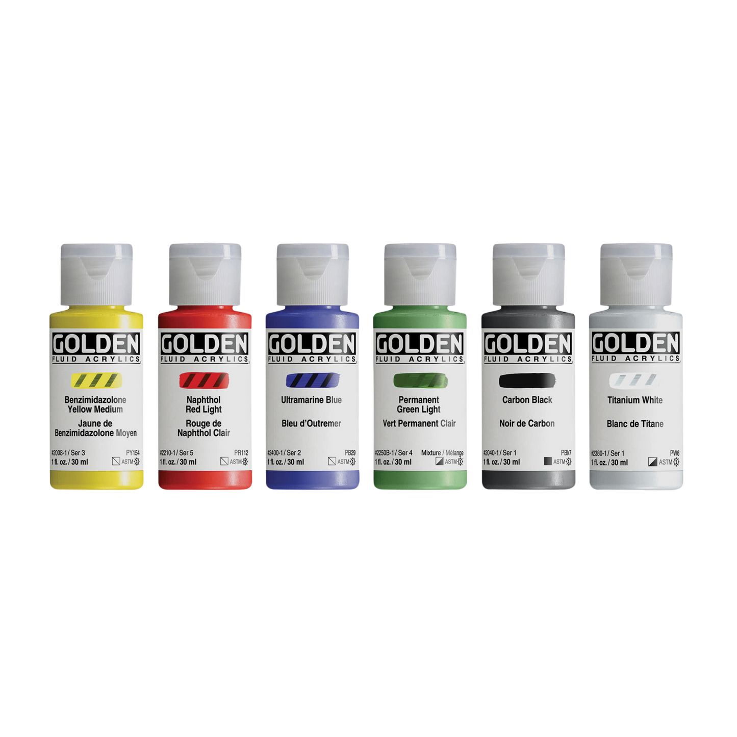 Golden Fluid Acrylics - Intro Colors, Set of 6, 30 ml