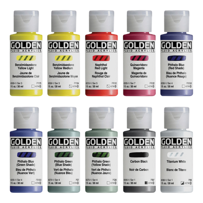 Golden Fluid Acrylics - Mixing Colors, Set of 10, 30 ml